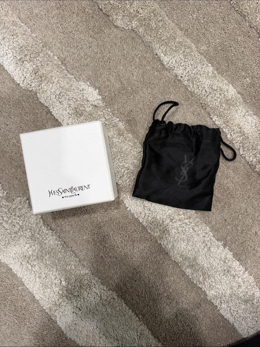Yves Saint Laurent Black Drawstring Pouch with YSL Logo + white box
